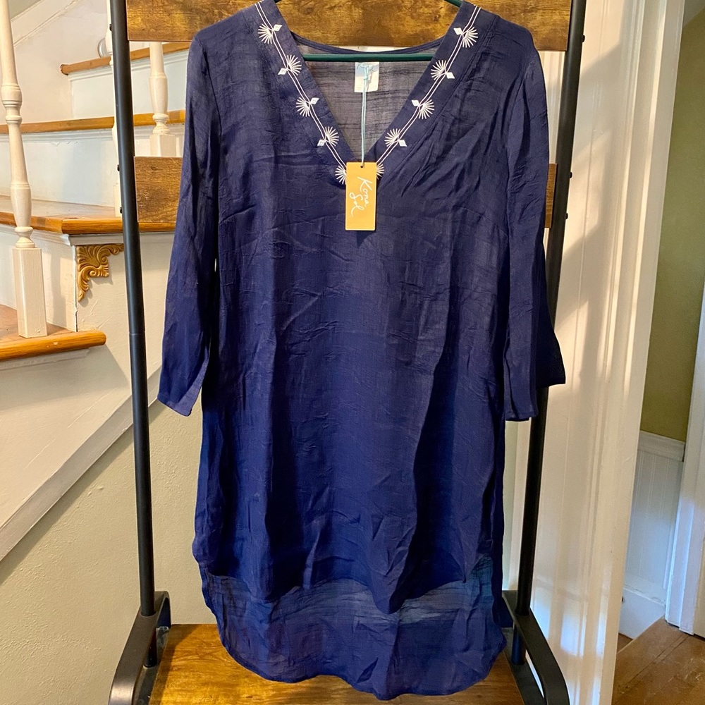 NWT Kona Sol navy blue high-low coverup size S